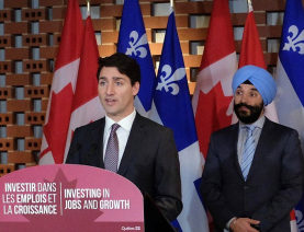 Justin Trudeau and Navdeep Bains at G7 conference